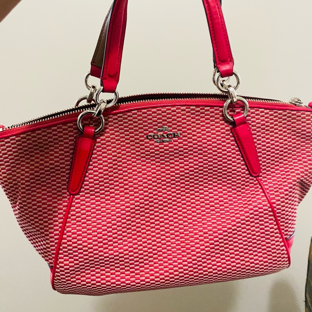 Coach Small Kelsey Satchel F57244 Pink Jacquard Crossbody Handbag